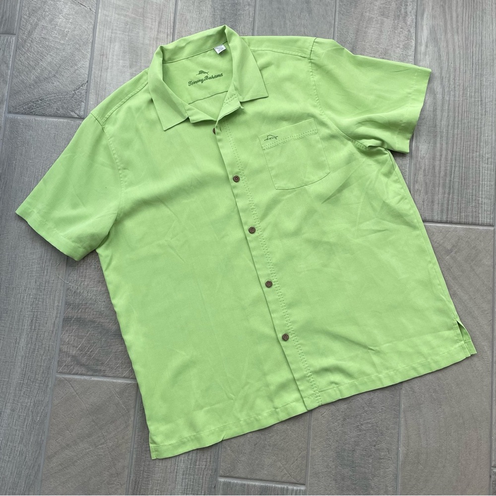 Mens Tommy Bahama 100% Silk Green Stitch Short Sleeve Button Down Size XXL